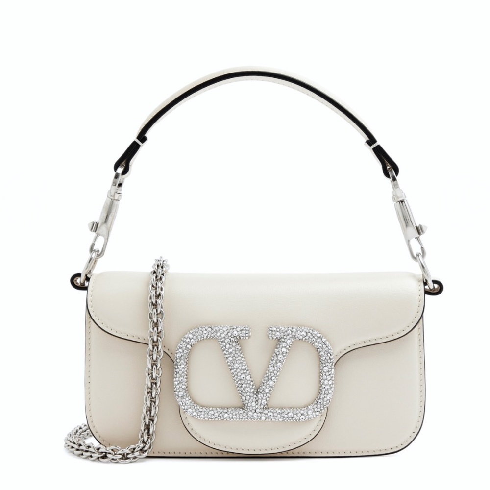 Valentino Garavani Small Ivory Loco Crystal Embellished Shoulder Bag